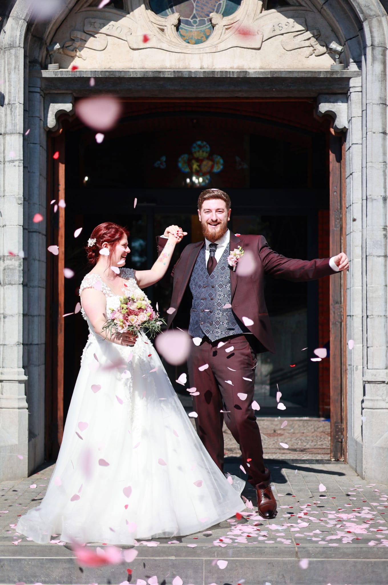 Church exit with petals